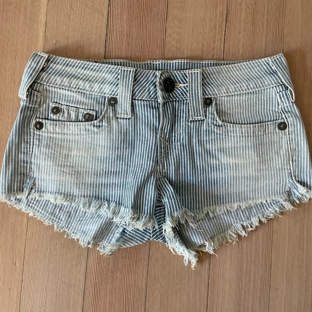 True Religion Bobby Cut-Off Low Rise Short Size 24 Railroad Stripe